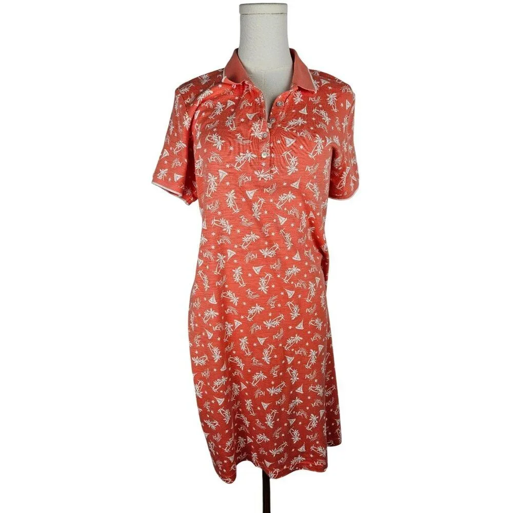 Tommy‎ Bahama Shipwreck Beach Polo Dress Medium Orange Tropical Coastal